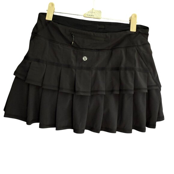 Lululemon Ruffled Pleated Pace Setter Skirt Skort 6 Black Tennis Athletic - Picture 4 of 9